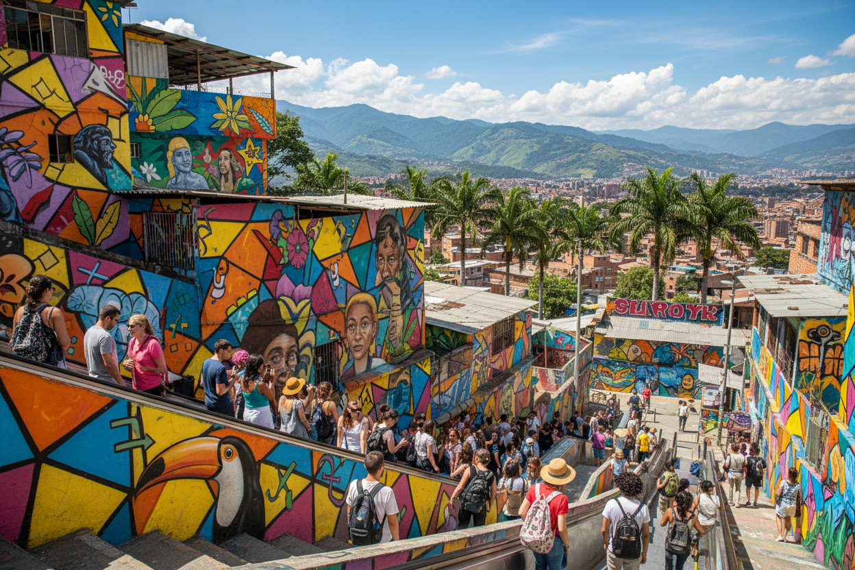 Crea una imagen del grafiti tour en Medellin 
